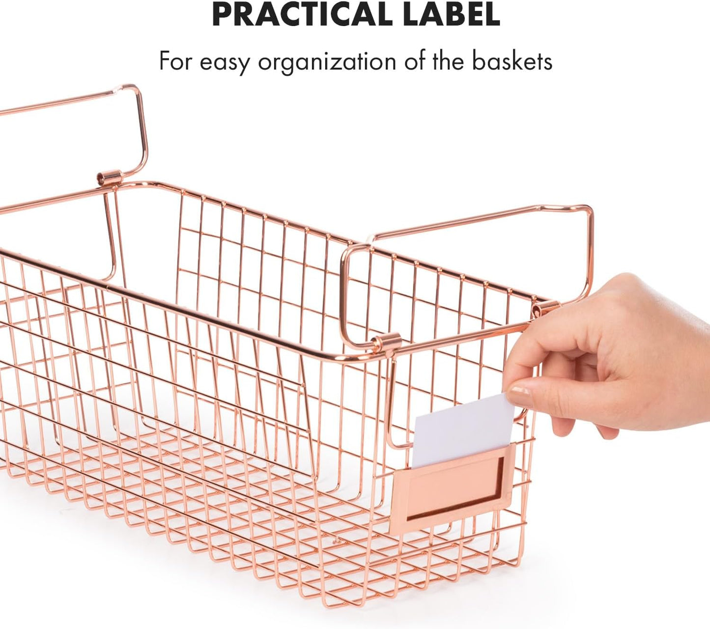Granrosi Stackable Large Wire Baskets for Organizing — Set of 2 Rose Gold Wire Storage Baskets with Handles; Snacks & Chips Organizer for Pantry; Metal Storage Bins for Pantry