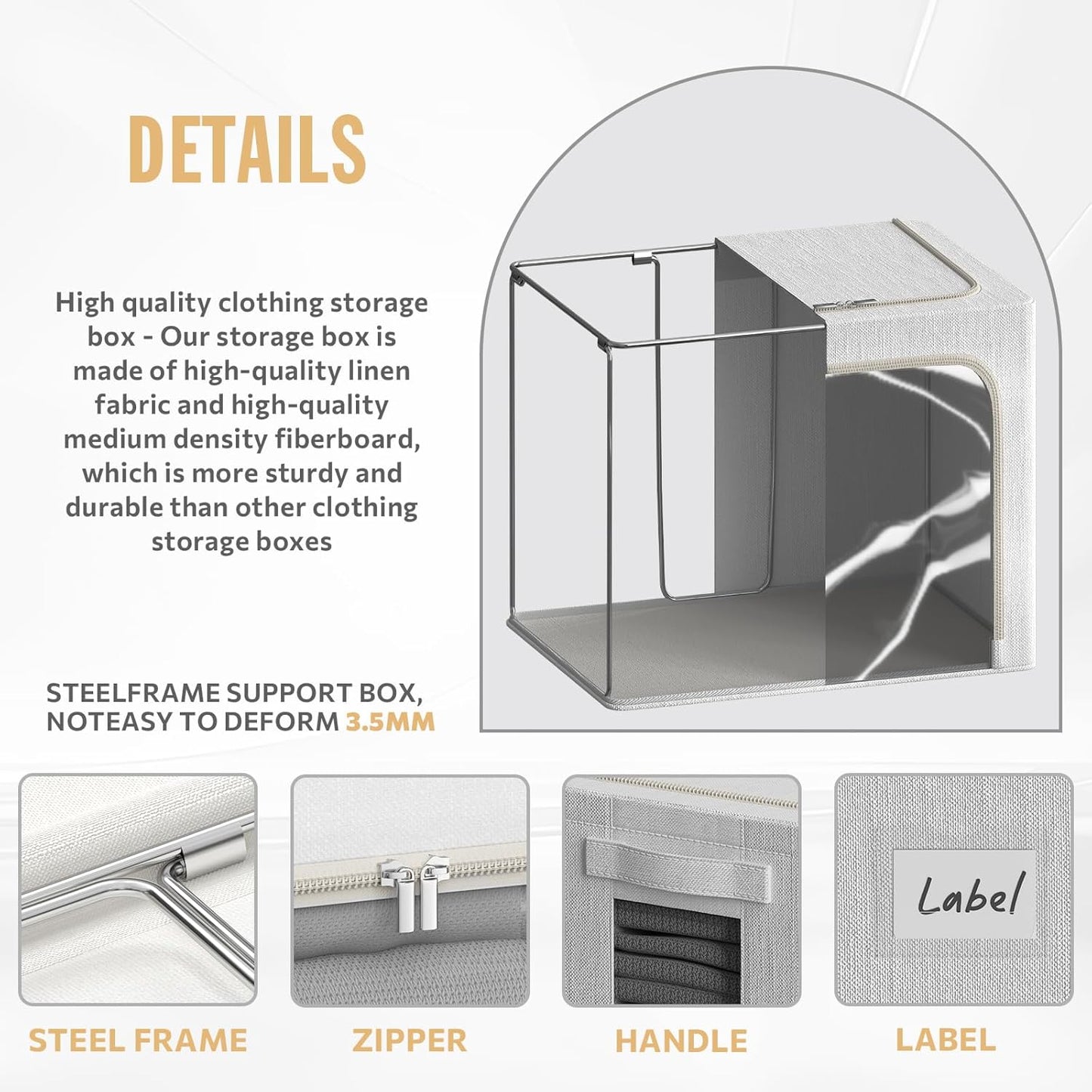 FHSQX 2 Pack Clear Window Storage Bins Large Stackable Linen Fabric Storage for Clothes Foldable Container Organizer Set with Carrying Handles (Lvory White, 15.7x 11.8x 7.8Inch)