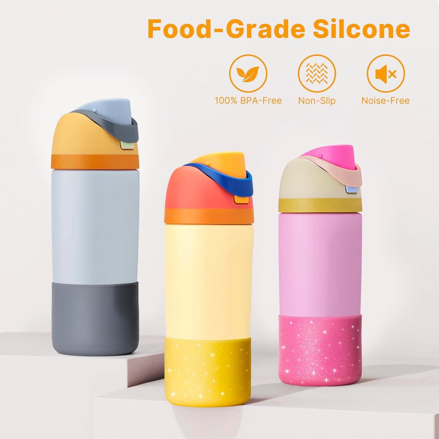 Silicone Boot for Owala 14/16 oz Water Bottle, Anti-Slip Protective Sleeve for Owala 12 oz Kids Tumbler, Boot Bottom Base fit Flip 14 oz Insulated Stainless-Steel Water Bottle (Gray)