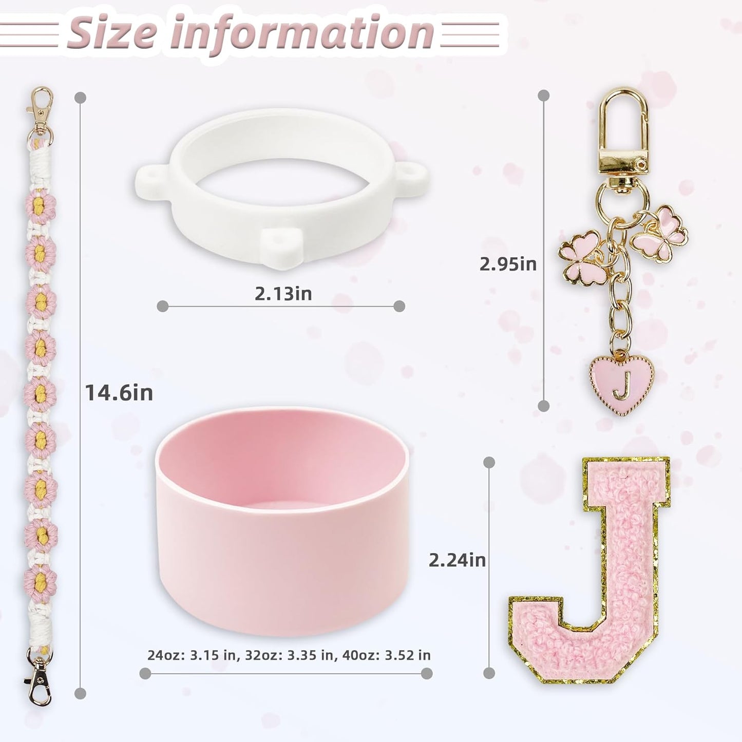 SITKOL Silicone Boot Cute Monogram Set Compatible with Owala Water Bottle 24 oz, 32 oz, 40 oz - Perfect Letter Owala Accessories for Owala Tumbler, Owala Free Sip, Pink Owala, Black Owala