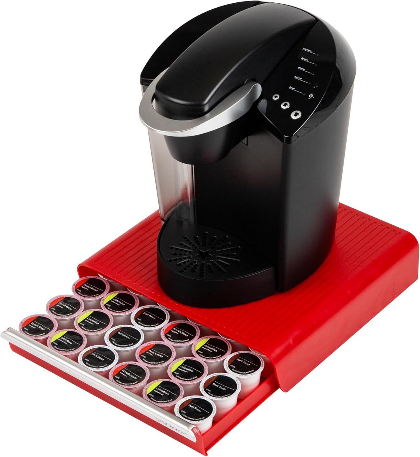 Mind Reader Single Serve Coffee Pod Drawer, 36 Pod Capacity, Countertop Organizer, 13.25"L x 12.75"W x 2.75"H, Red