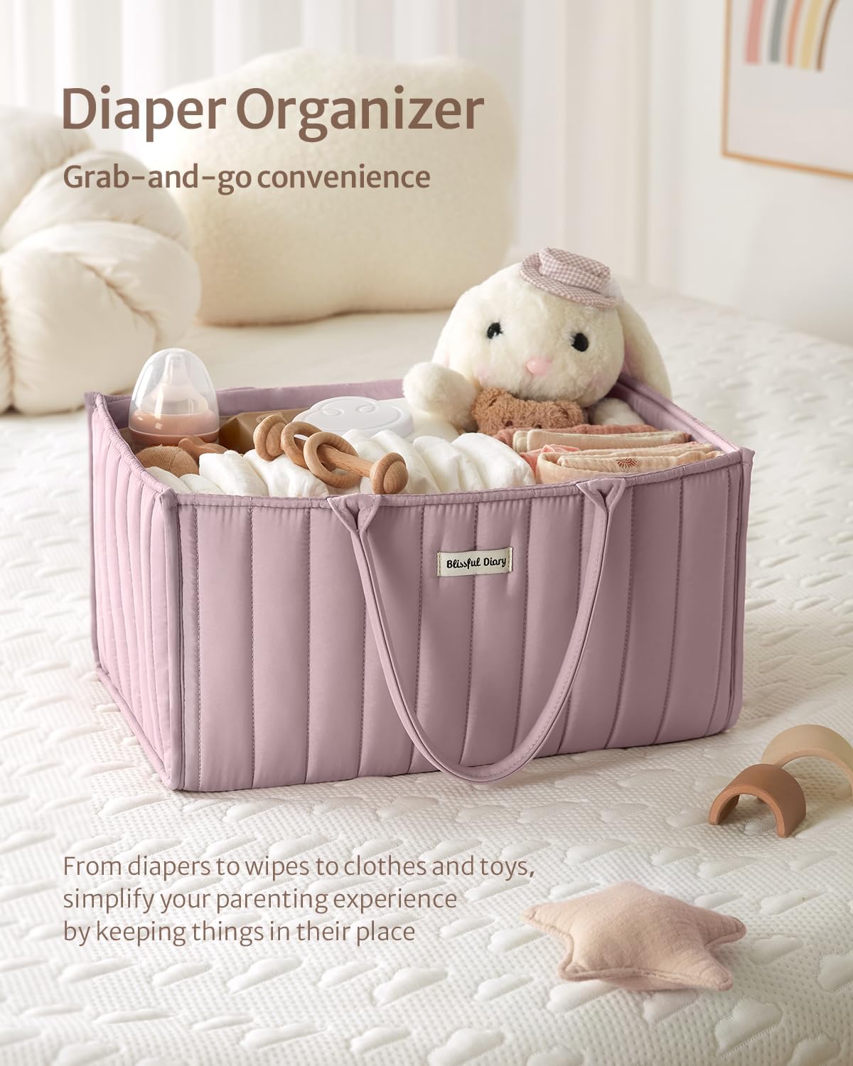 Blissful Diary Baby Diaper Caddy Organizer, Stylish Storage Basket for Newborn Essentials and Diaper Station, Gift for Baby Shower and Registry Must-Have, Mauve Pink