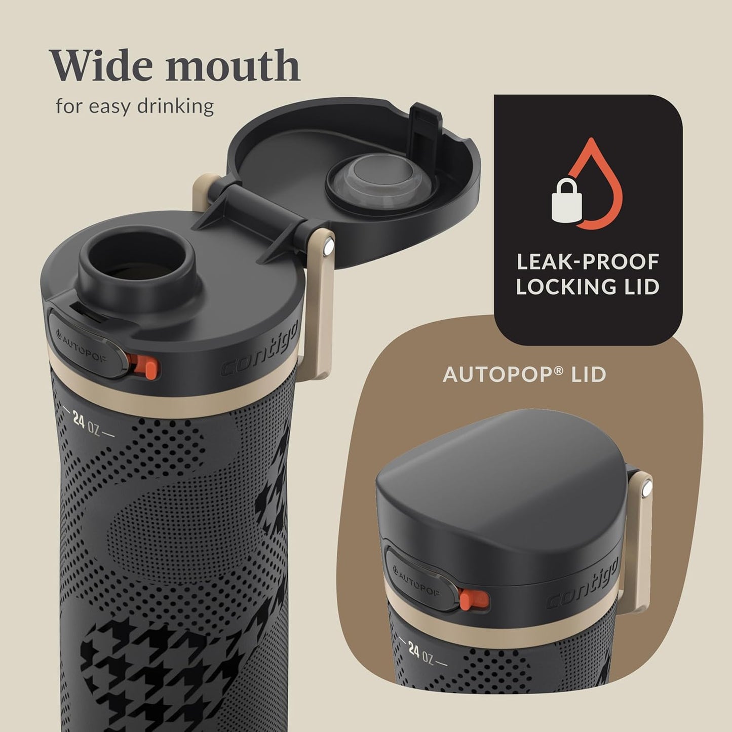 Contigo x Ally Love Jackson Chill 2.0, Stainless Steel, Spill Proof Water Bottle with AutoPop Lid, BPA Free, 24oz, Licorice