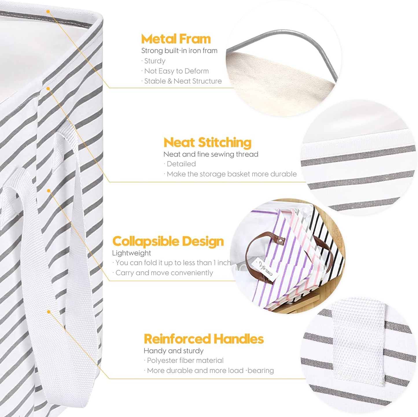 Hinwo 102L XXL Storage Bins, 4-Pack Closet Organizers and Storage, Foldable Clothes Storage Baskets with Handles, Containers for Clothing, Blanket, Comforters, Toys, Bedding (Gray Stripe)