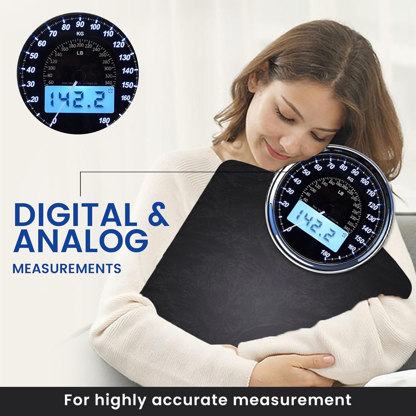 EILISON Highly Advance 2-in-1 Digital & Analog Weighing Scale for Body Weight-400lbs, 4 High Precison GX Sensor Accurate, Thick Tempered Glass, Extra Large Display (red) (New Black)