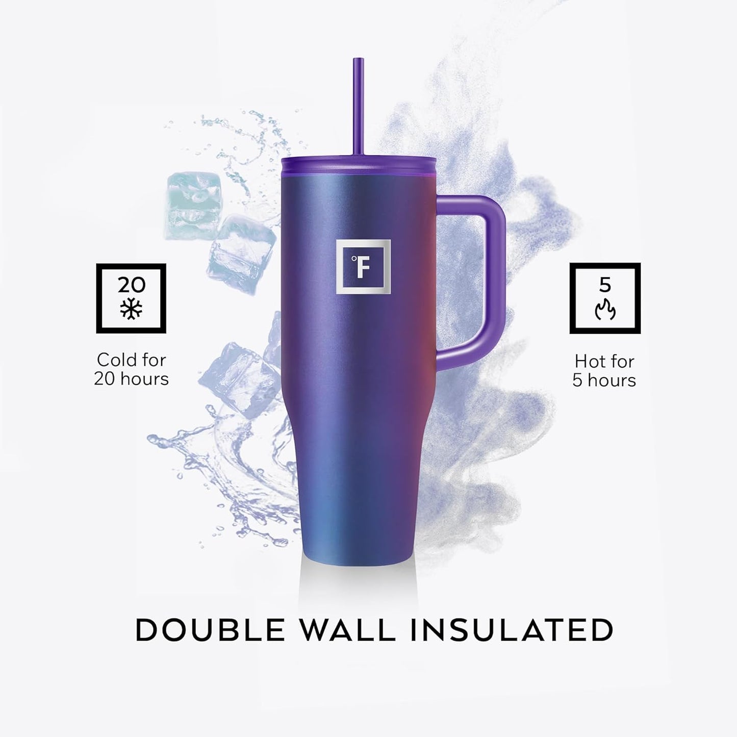 IRON °FLASK Co-Pilot Insulated Mug w/Straw & Flip Cap Lids - Cup Holder Bottle for Hot, Cold Drink - Leak-Proof - Water, Coffee Portable Travel Mug - Elemental Gray, 40 Oz