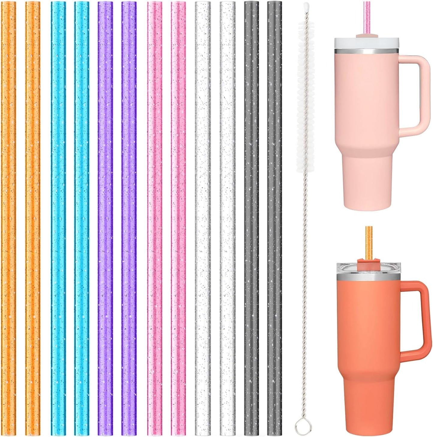 12 PCS Replacement Straws for Stanley|Owala|Simple Modern 40oz 30oz Tumbler, Reusable Color Drinking Straws with Cleaning Brush for Stanley Cup Accessorie，BPA Free, Dishwasher Safe