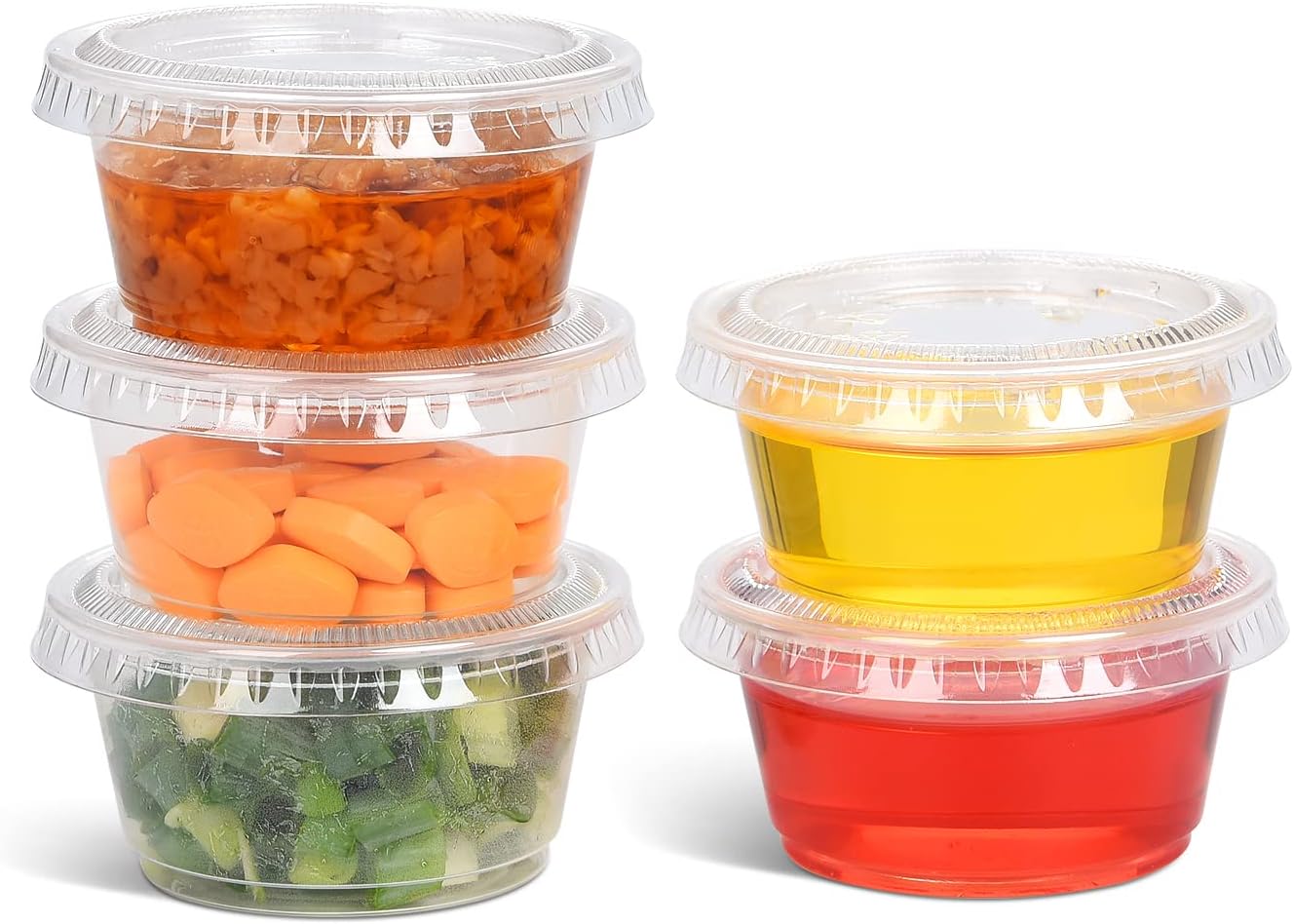EDI - Clear Disposable Plastic Portion Cups with Leakproof Lids - Jello Shot, Condiment and Dipping Sauce, Souffle - BPA Free, Recyclable (2 OZ, 50 Sets)