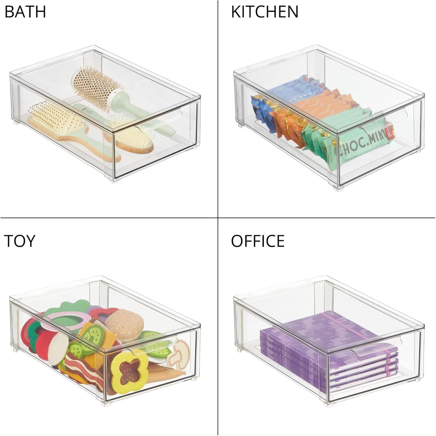 mDesign Plastic Closet Organizer Bin w/Pull Out Drawer - Shallow Stackable Storage for Closet - Organization for Shoes, Clothes, Bags, Totes, and Small Linens - Lumiere Collection - Clear