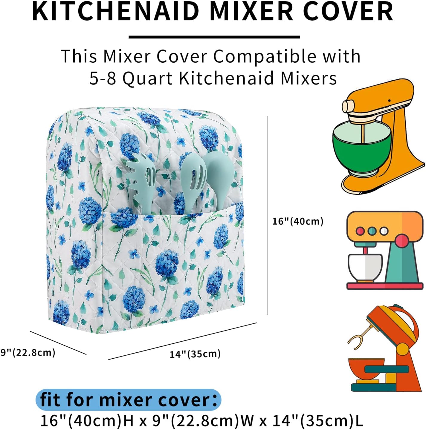 Stand Mixer Cover,Hydrangea Kitchen Mixer Cover Compatible With 5-8 Qt Kitchenaid Hamilton Mixers,Spring Summer Kitchen Decor,Kitchen Aid Mixer Covers,Pioneer Woman Kitchen Aid Mixer Assecories