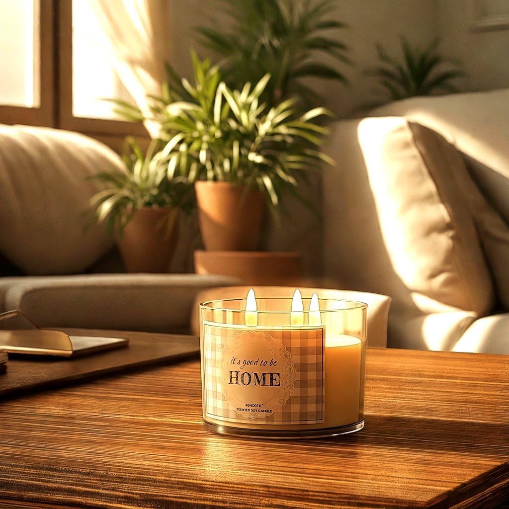 96NORTH Fresh Linen & Soft Amber Candle | Large 3 Wick Jar Candle | 12 Oz Up to 50 Hours Burning Time | 100% All Natural Soy Wax | Relaxing Aromatherapy Candle | Housewarming Gift for Women and Men