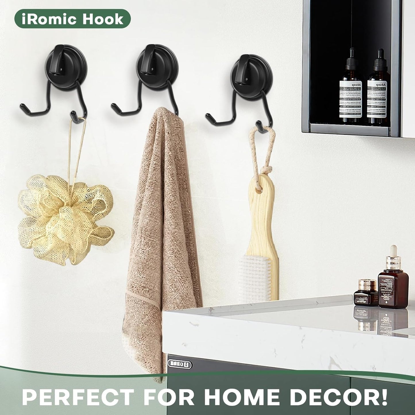 Stainless Still Suction Cup Hooks for Shower, Bathroom, Kitchen, Glass Door, Mirror, Tile – Loofah, Towel, Coat, Bath Robe Hook Holder,(2-PCS), Matte Black