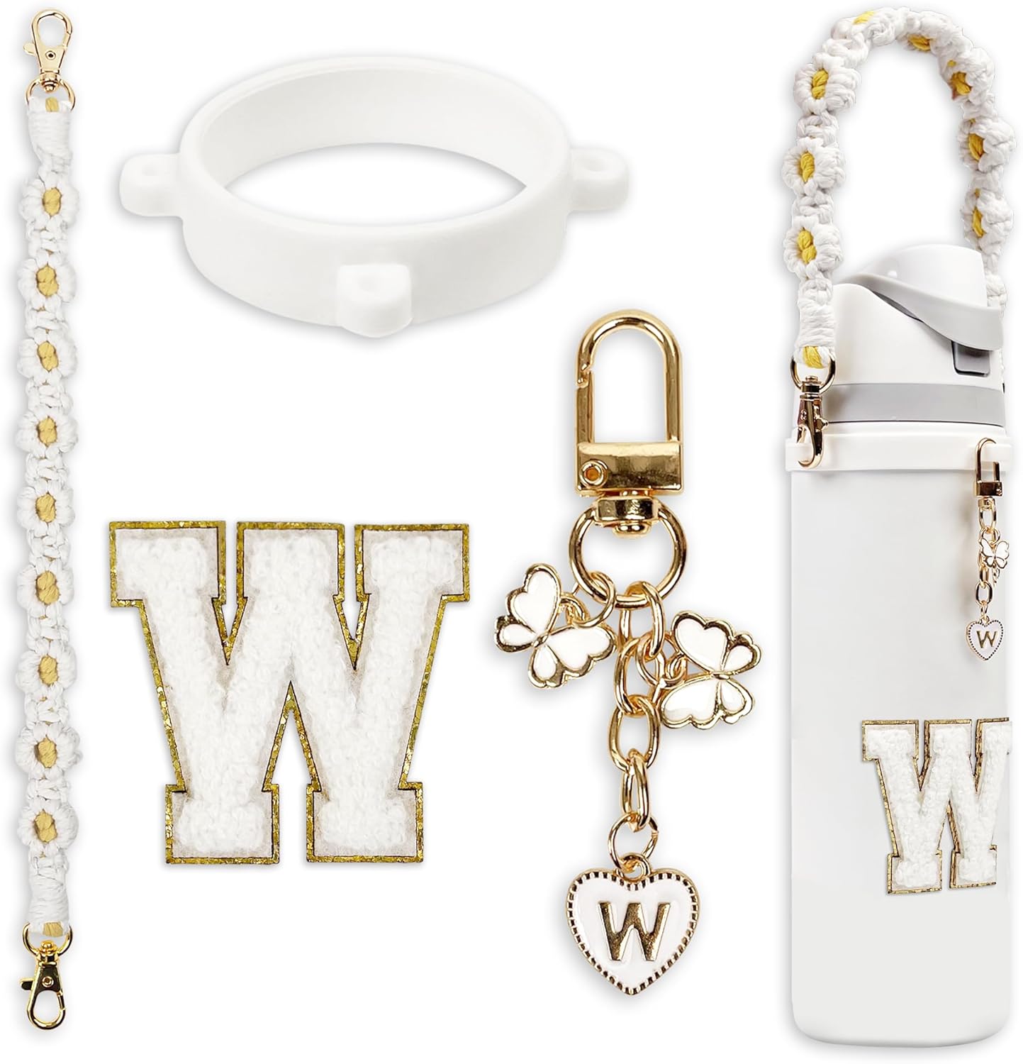 Cute Letter Charm Set Compatible with Owala Water Bottle 24 oz, 32 oz, 40 oz, Owala Kids, Owala Coffee Tumbler, Owala FreeSip – Includes Handle Strap, for Owala Accessories & Stanley Cup Accessories