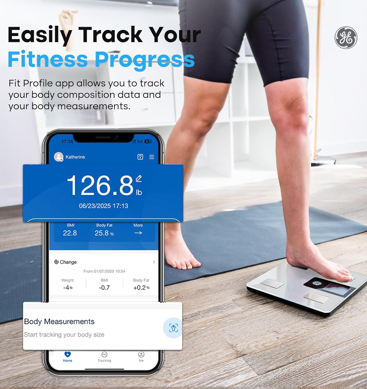 GE Smart Scale for Body Weight BMI Fat Muscle Mass with 14 Body Composition Metrics & All-in-one LCD Display, Digital Bathroom Weight Monitor Bluetooth with App, Accurate Weighing Machine 400lb White