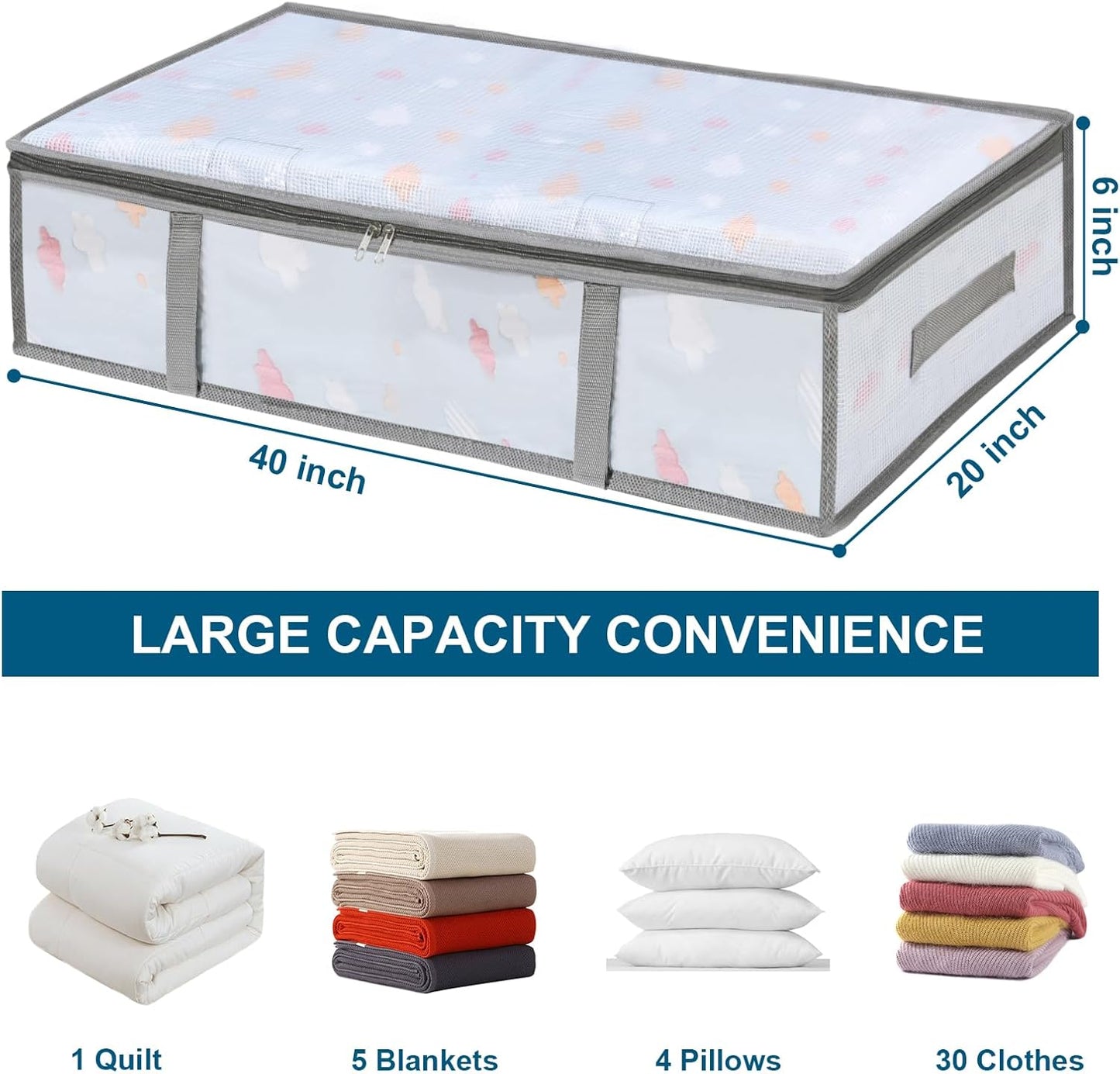 2 Pack Under Bed Storage Containers Bins, Humid-Proof Plastic Underbed Storage Bins, Clothes Storage and Organization Bags, Under the Bed Blanket Storage with Handles for Clothes, Bedroom, 70L