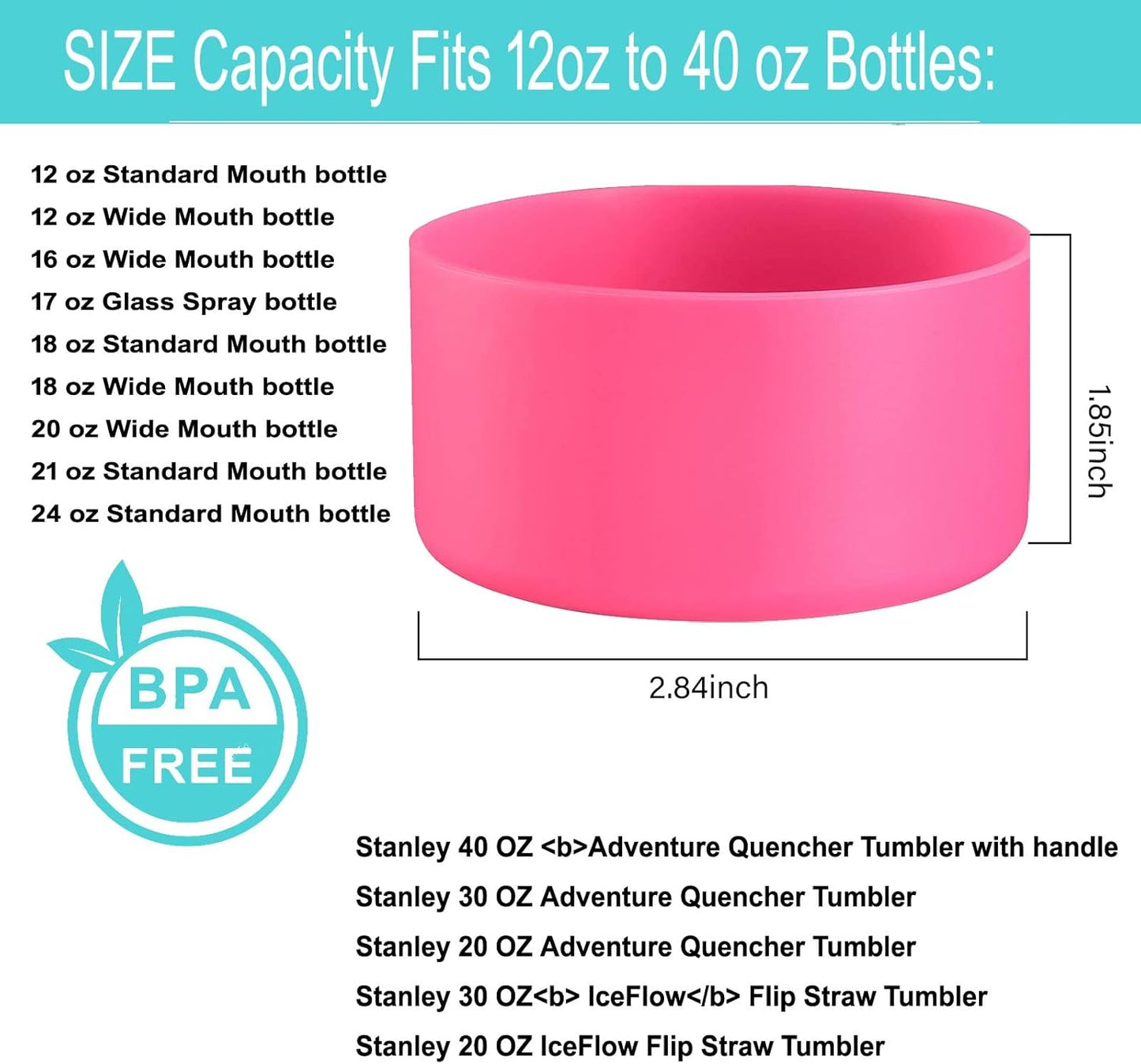 QIANHAI Silicone Boots for Sport Water Bottle Accessories -Fits Stanley Adventure Quencher Tumbler40oz IceFlow20 30oz HydroFlask12-24oz YETI Rambler/Simple Modern (RoseRed)