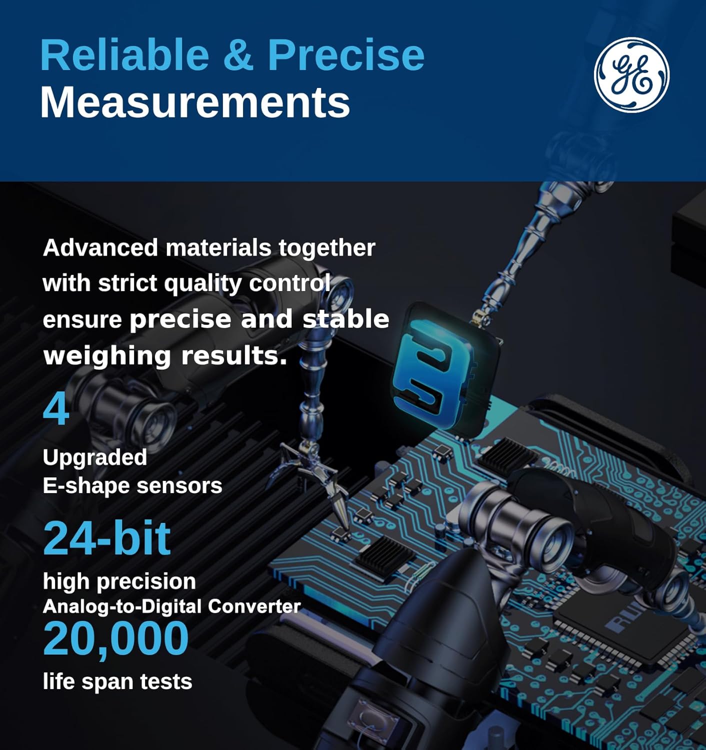 GE Smart Scale for Body Weight BMI Fat Muscle Mass with 14 Body Composition Metrics & All-in-one LCD Display, Digital Bathroom Weight Scales Bluetooth with App, Accurate Weighing Machine 400 lbs