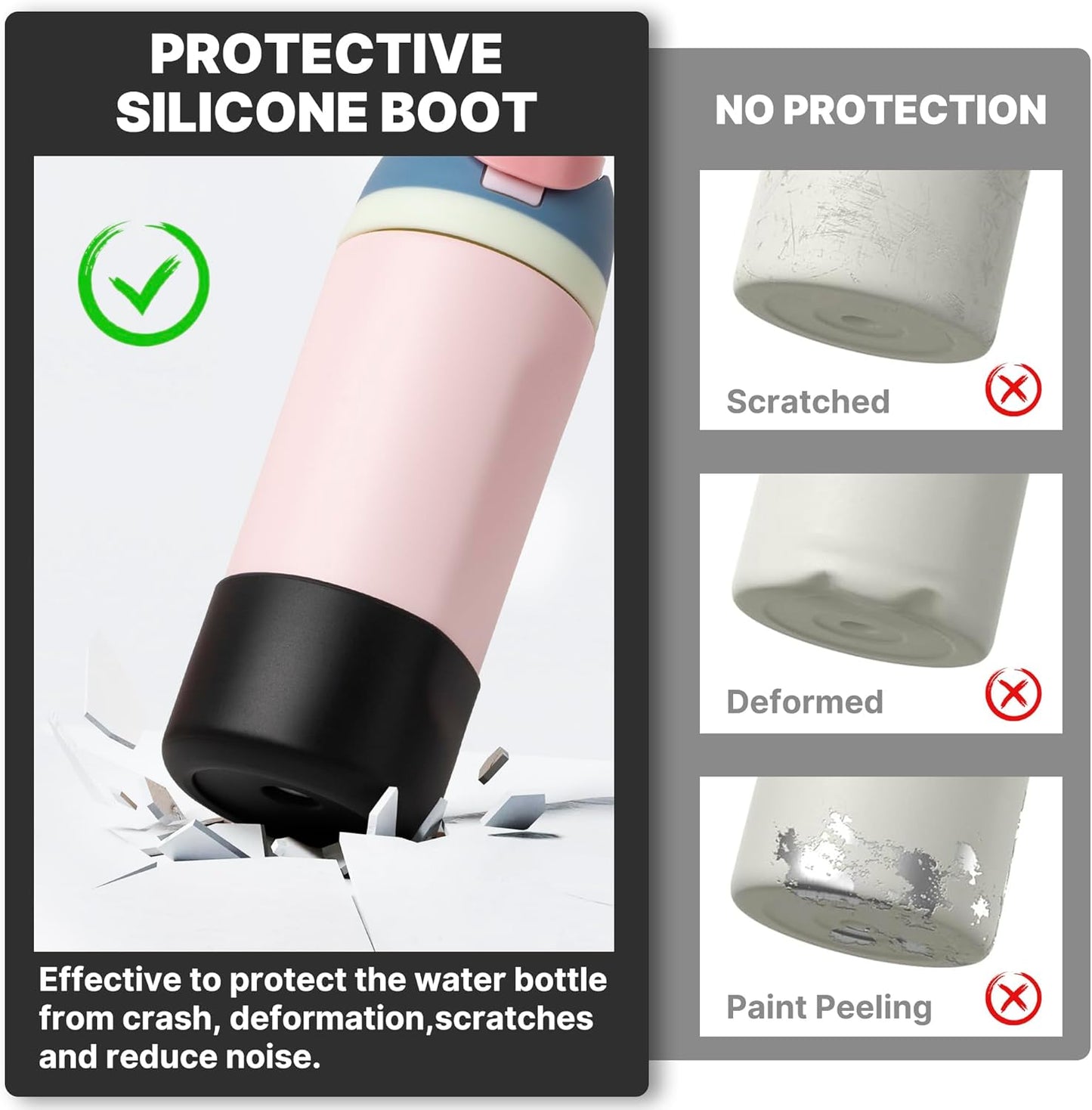 Silicone Boot for Owala 14/16 oz Water Bottle, Anti-Slip Protective Sleeve for Owala 12 oz Kids Tumbler, Boot Bottom Base fit Flip 14 oz Insulated Stainless-Steel Water Bottlet (Black)