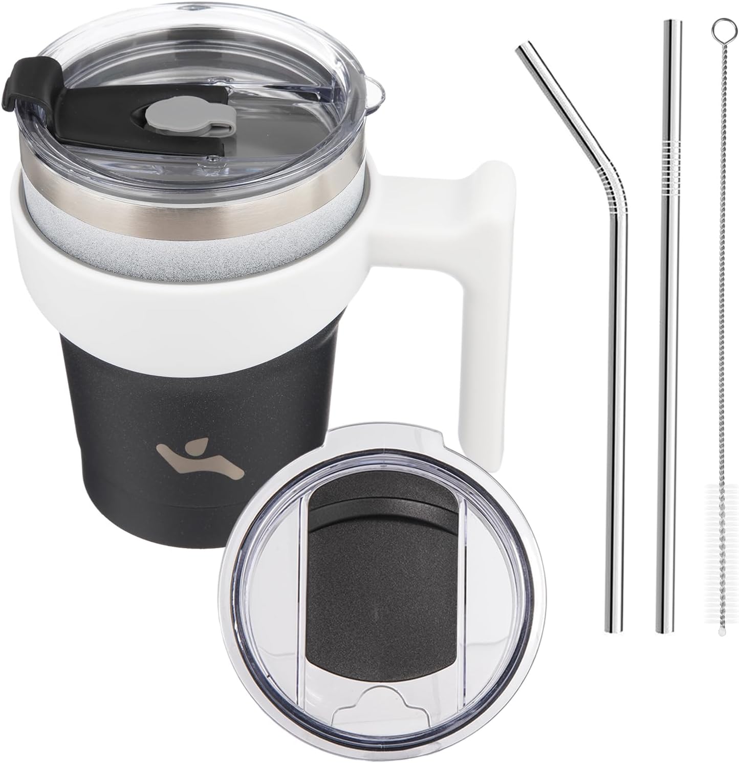 10 oz Tumbler with Handle and 2 Straw 2 Lid, Insulated Water Bottle Stainless Steel Vacuum Cup Reusable Travel Mug,Day Night