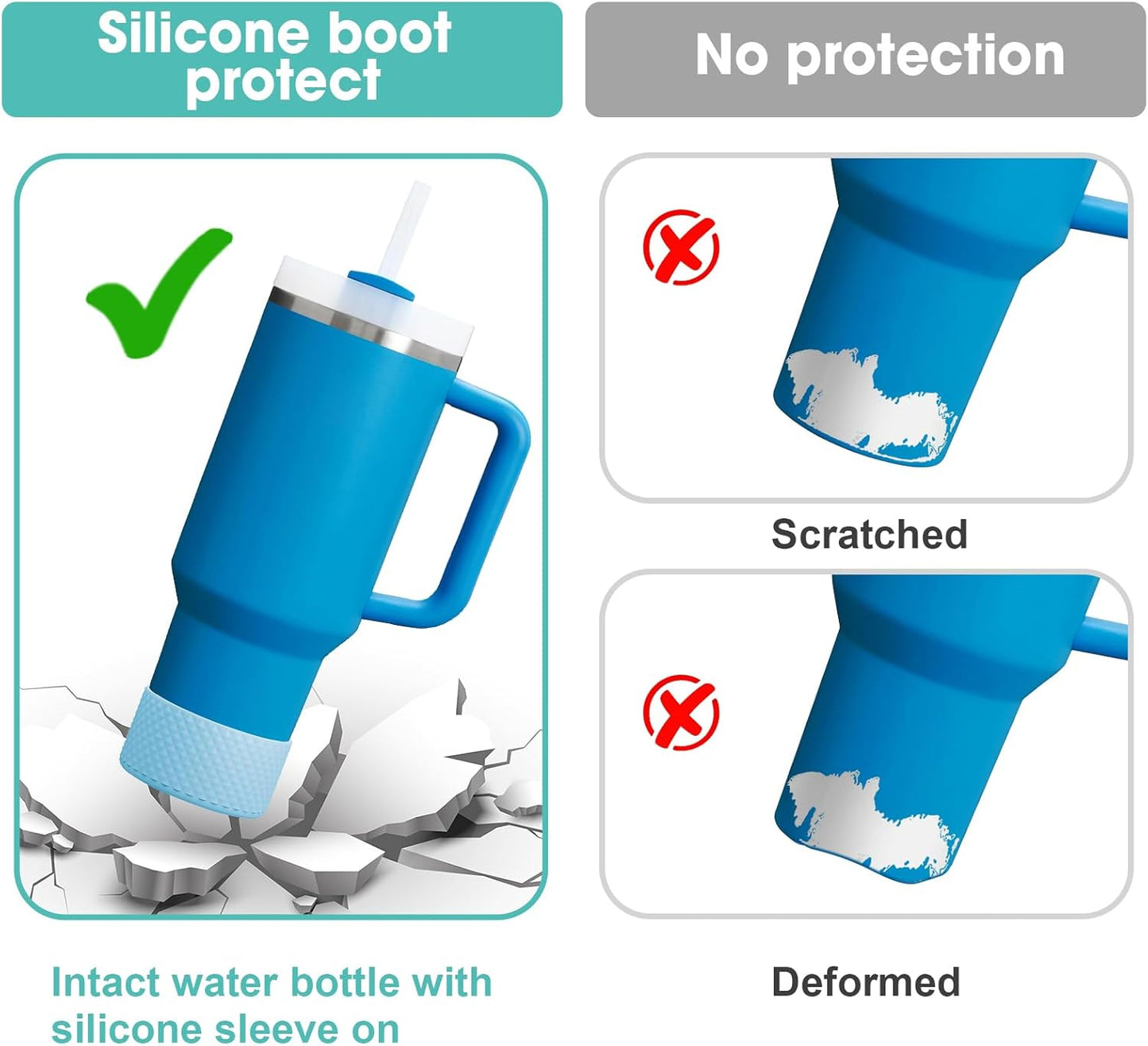 Upgrade 2PCS Protective Silicone Boot Bumper for Stanley Quencher Adventure 40oz 30oz 20oz Tumbler, Water Bottle Bottom Sleeve Cover Accessories for Stanley Mug Cup(Sea Blue)