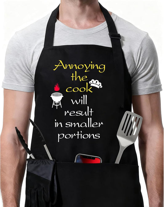ZOORON Funny Black Chef Aprons for Men Adjustable BBQ Grill Kitchen Cooking Aprons with Pockets, Grill Accessories