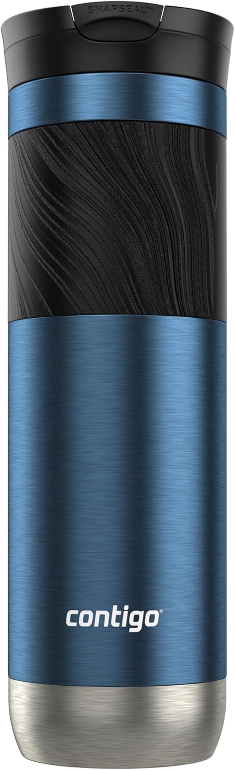 Contigo Byron 2.0 Stainless Steel Travel mug with Snapseal Lid and Grip, 24oz, Blueberry, BPA Free and Leak Proof