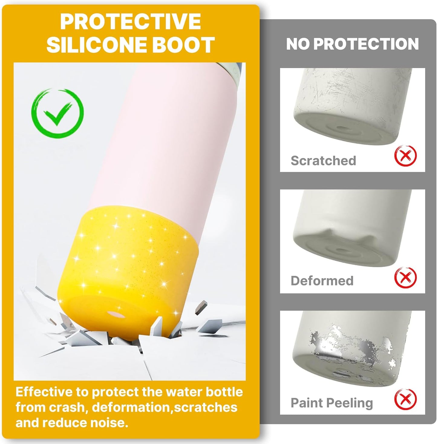 Silicone Water Bottle Boot for Owala 32 oz, Anti-Slip Protective Sleeve for Owala Twist & FreeSip & Flip Stainless Steel Water Bottle, Boot Bottom Base for Owala (Glitter Yellow)