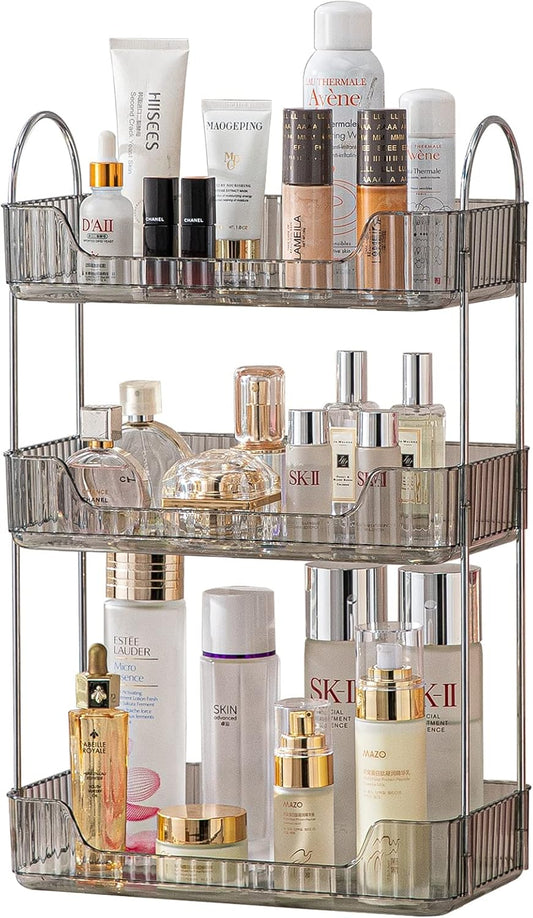 3-Tier Gray Countertop Storage - Bathroom & Kitchen Organizer, Cosmetics & Makeup Shelf, Spice Rack