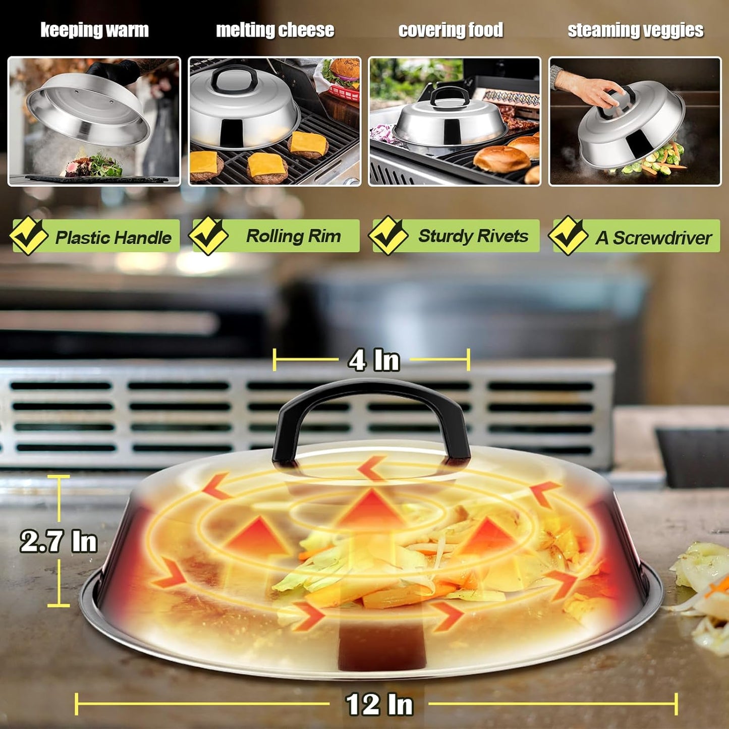 HaSteeL 16PCS Griddle Accessories Set, Stainless Steel Flat Top Grilling Tools Kit with Enlarge Spatula Scraper Basting Cover Burger Press for Outdoor Barbecue Teppanyaki Cooking, ABS Handle