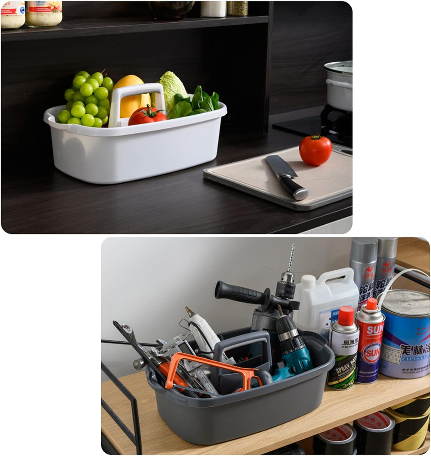 Large Cleaning Supplies Caddy Portable Shower Basket Supply Organizer with Handle Plastic Bucket Tool Storage for Bathroom, Bedroom, Kitchen, College Dorm, Garden, Dark Gray 2 Pack