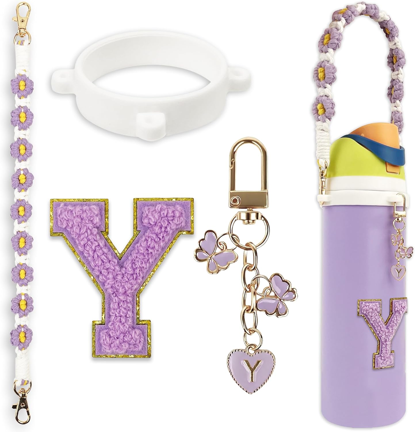 Cute Letter Charm Set Compatible with Owala Water Bottle 24 oz, 32 oz, 40 oz, Owala Kids, Owala Coffee Tumbler, Owala FreeSip – Includes Handle Strap, for Owala Accessories & Stanley Cup Accessories