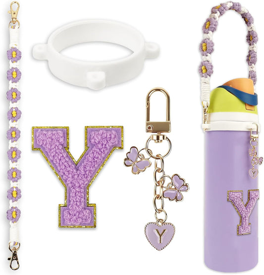 Cute Letter Charm Set Compatible with Owala Water Bottle 24 oz, 32 oz, 40 oz, Owala Kids, Owala Coffee Tumbler, Owala FreeSip – Includes Handle Strap, for Owala Accessories & Stanley Cup Accessories