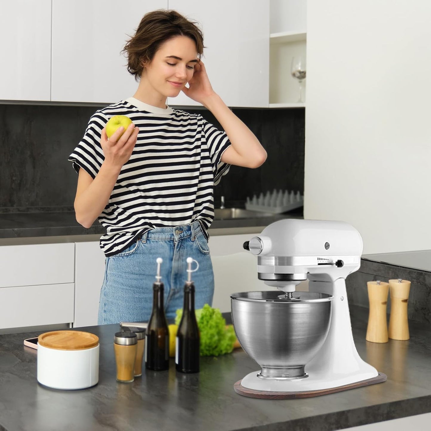 Mixer Slider Compatible with Kitchen aid 4 .5-5 Qt Stand Mixer Pine Wood - Kitchen Countertop Storage Mover Sliding Caddy for Kitchen Aid 4 .5-5 Qt Mixer (4 .5-5 Qt - Brown)