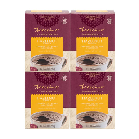 Teeccino Hazelnut Herbal Tea - Rich & Roasted Herbal Tea That’s Caffeine Free & Prebiotic for Natural Energy, 10 Tea Bags (Pack of 4)