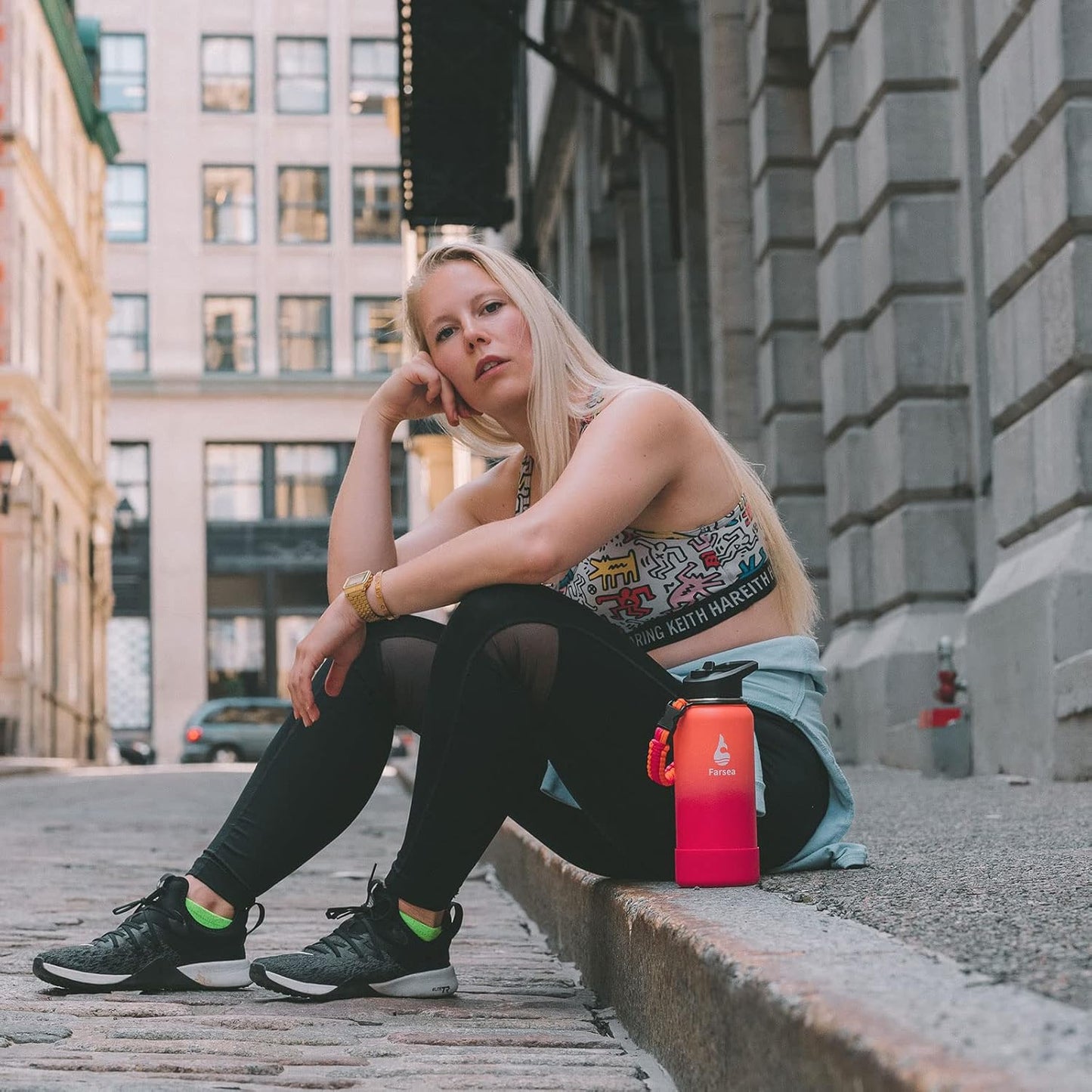 Farsea Insulated Water Bottle With Paracord Handle, Protective Boot and 2 Lids (Straw Lid & Spout Lid), Stainless Steel Water Bottle Wide Mouth, Double Wall Sweat-Proof BPA-Free, 40 oz