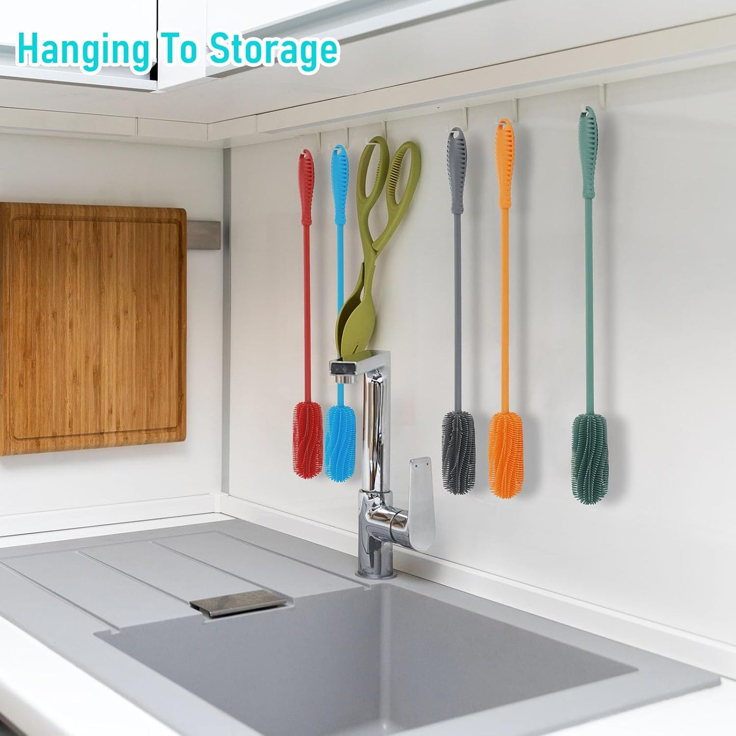 15.7" Silicone Bottle Brush, ddLUCK Water Bottle Cleaner Brush for Stanley, Hydroflasks, Glass, Thermos Sports Bottle, Vase and Glassware, Bottle Brush Cleaner for Narrow Neck Containers (Orange)