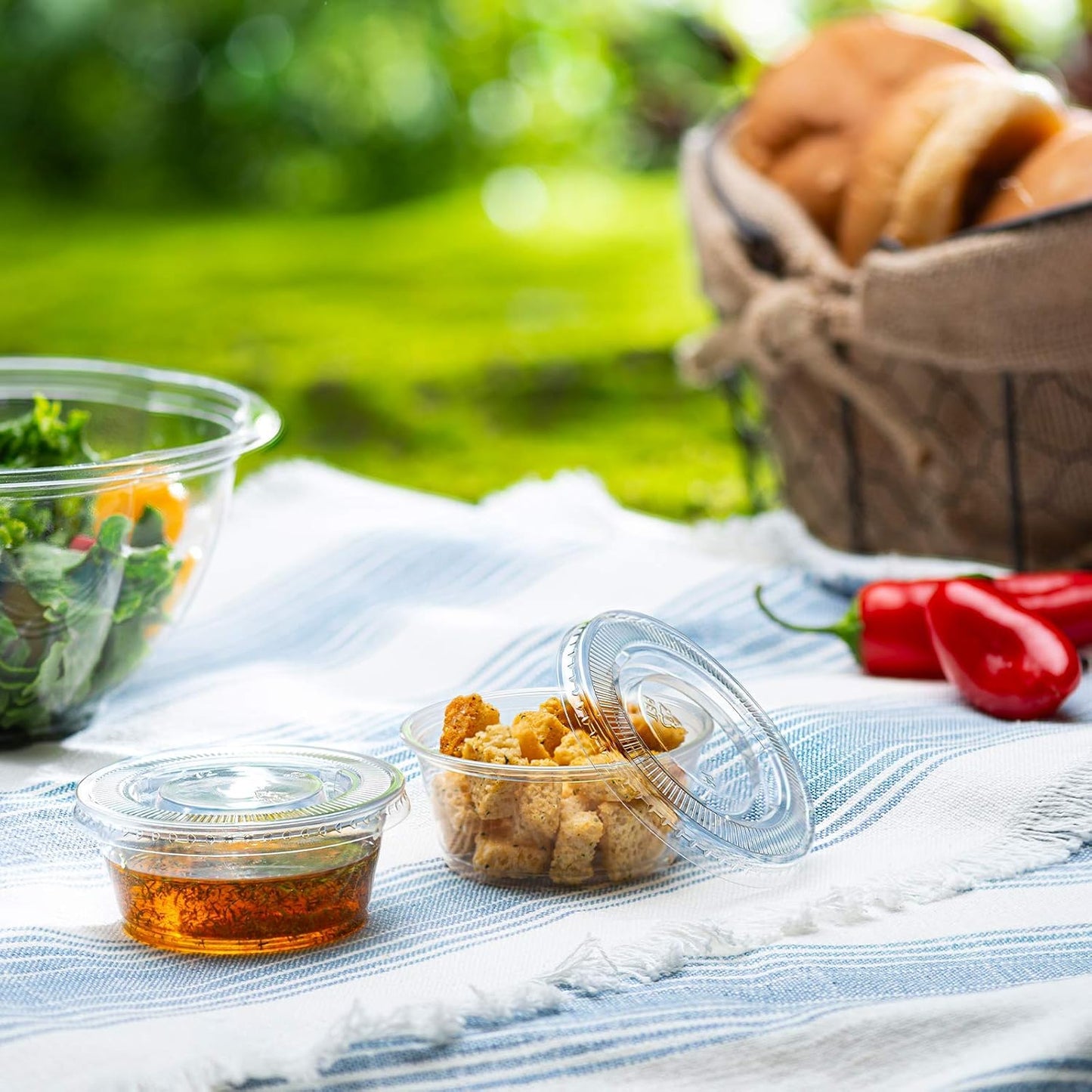 Portion Cups with Lids (3.25 Ounces, 200 Pack) | Disposable Plastic Cups for Meal Prep, Portion Control, Salad Dressing, & Medicine | Small Plastic Condiment Container