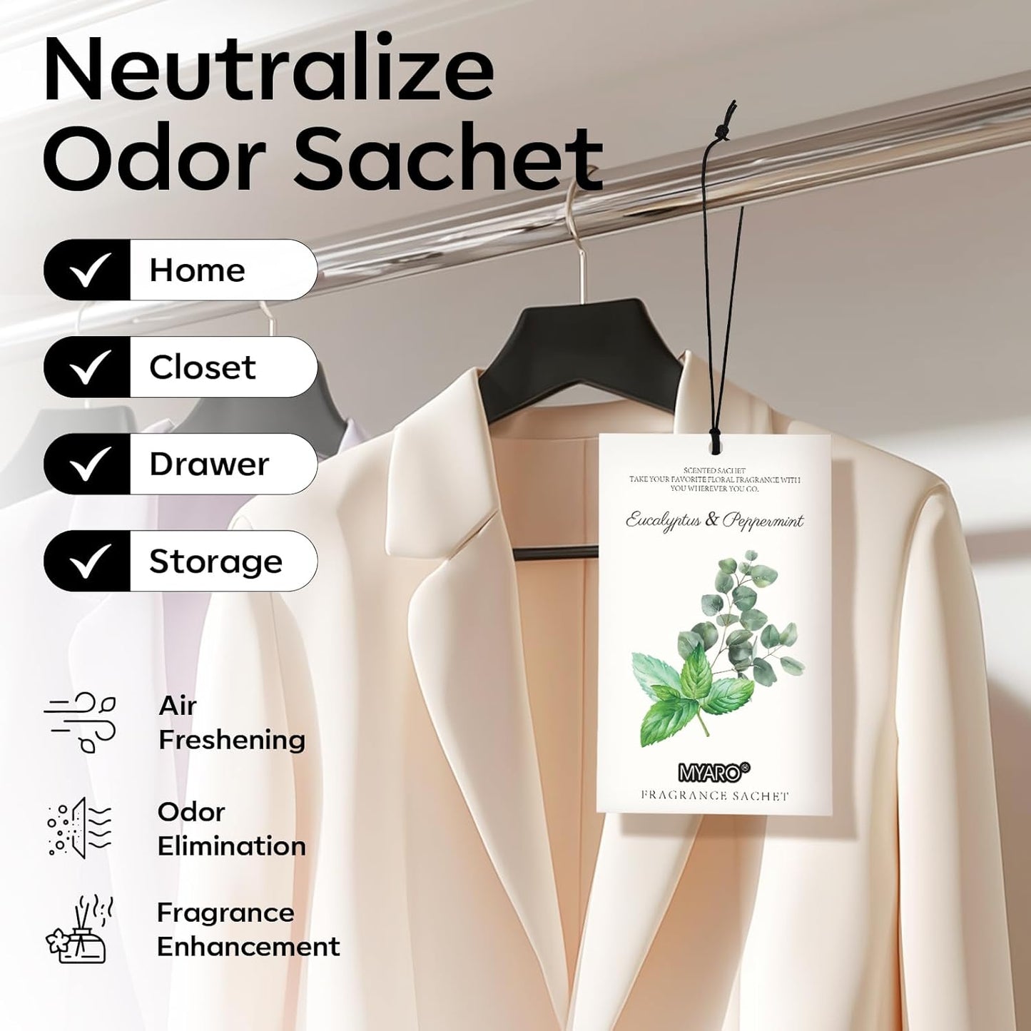 MYARO 12 Packs Eucalyptus Mint Scented Sachets for Drawer and Closet, Long-Lasting Closet Sachet Bags Drawer Deodorizers Fresh Scents, Home Fragrance Air Freshener