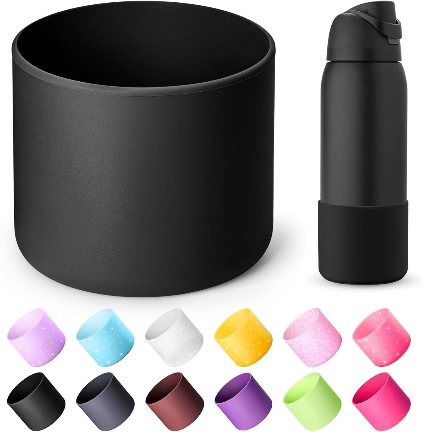 Silicone Boot for 40 oz Owala Water Bottles, Anti-Slip Protective Sleeve for Owala Twist & FreeSip & Flip Insulated Water Bottle, Boot Bottom Base for Owala (Black)