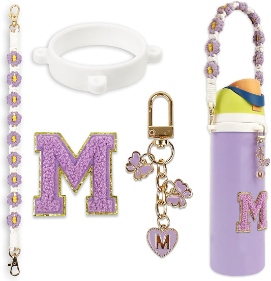 Cute Letter Charm Set Compatible with Owala Water Bottle 24 oz, 32 oz, 40 oz, Owala Kids, Owala Coffee Tumbler, Owala FreeSip – Includes Handle Strap, for Owala Accessories & Stanley Cup Accessories