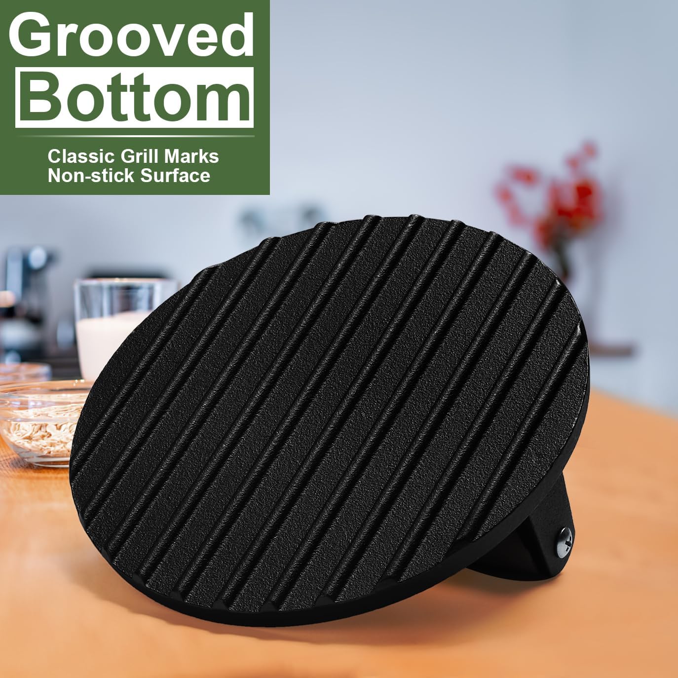 EWFEN Burger Press, 7" Round Heavy-Duty Cast Iron Smash Bacon Press Meat Steak with Wood Handle for Griddle, Sandwich, Nonstick Pan