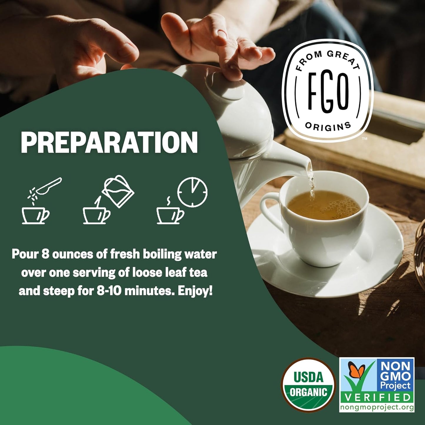 FGO Organic Nettle Leaf Loose Tea, Cut and Sifted, Caffeine Free, 16oz Bulk Resealable Bag, Packaging May Vary (Pack of 1)