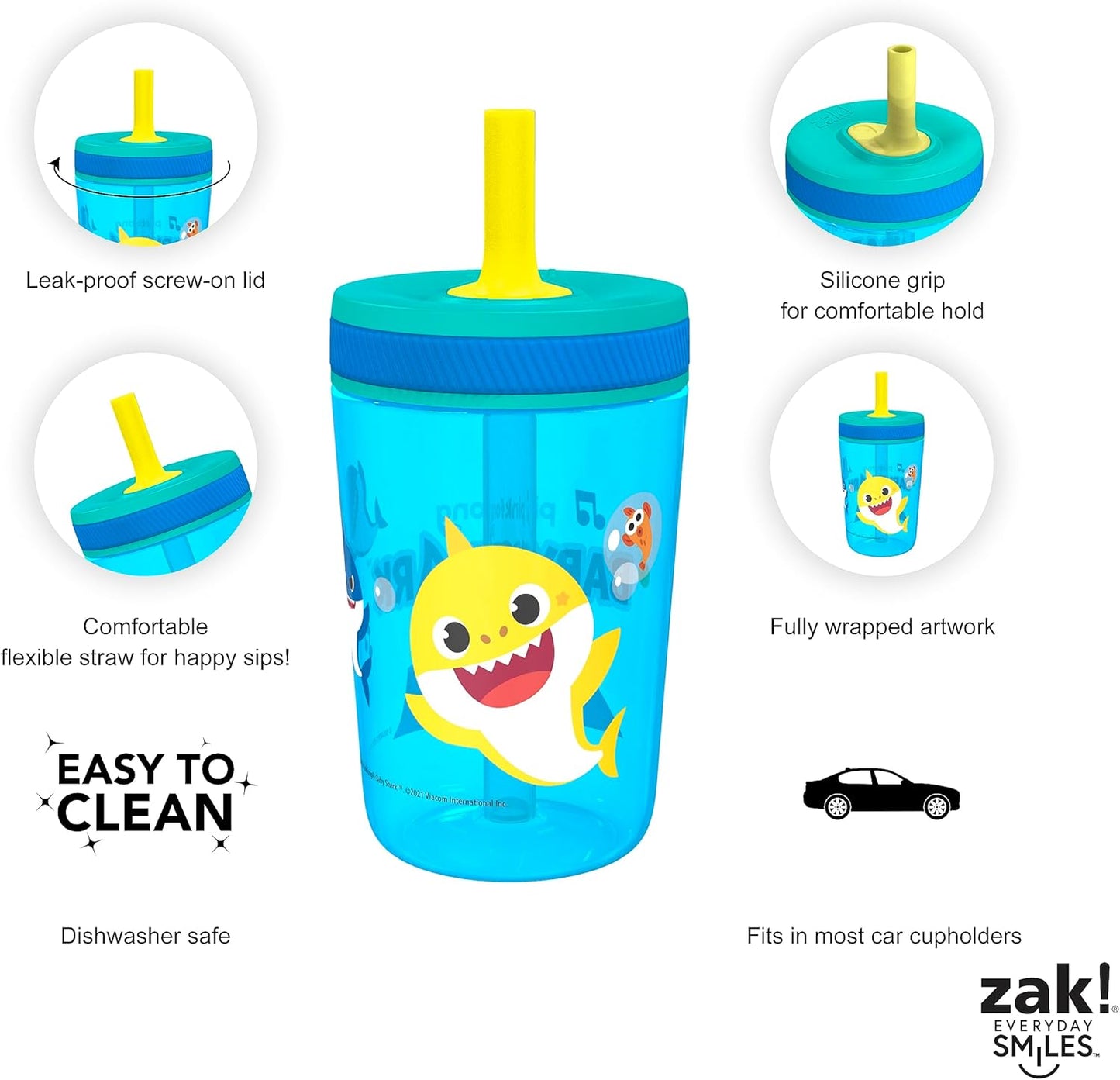 Zak Designs Baby Shark Kelso Tumbler Set, Leak-Proof Screw-On Lid with Straw, Bundle for Kids Includes Plastic and Stainless Steel Cups with Bonus Sipper (3pc Set, Non-BPA) (Pack of 12)