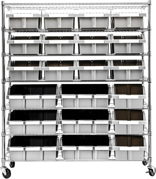 Seville Classics Heavy Duty NSF Bin Rack Solid Steel Wire Shelving Storage Unit, Patented Organizer for Garage, Warehouse, Office, Restaurant, Classroom, Kitchen, Gray, Includes 21 Bins