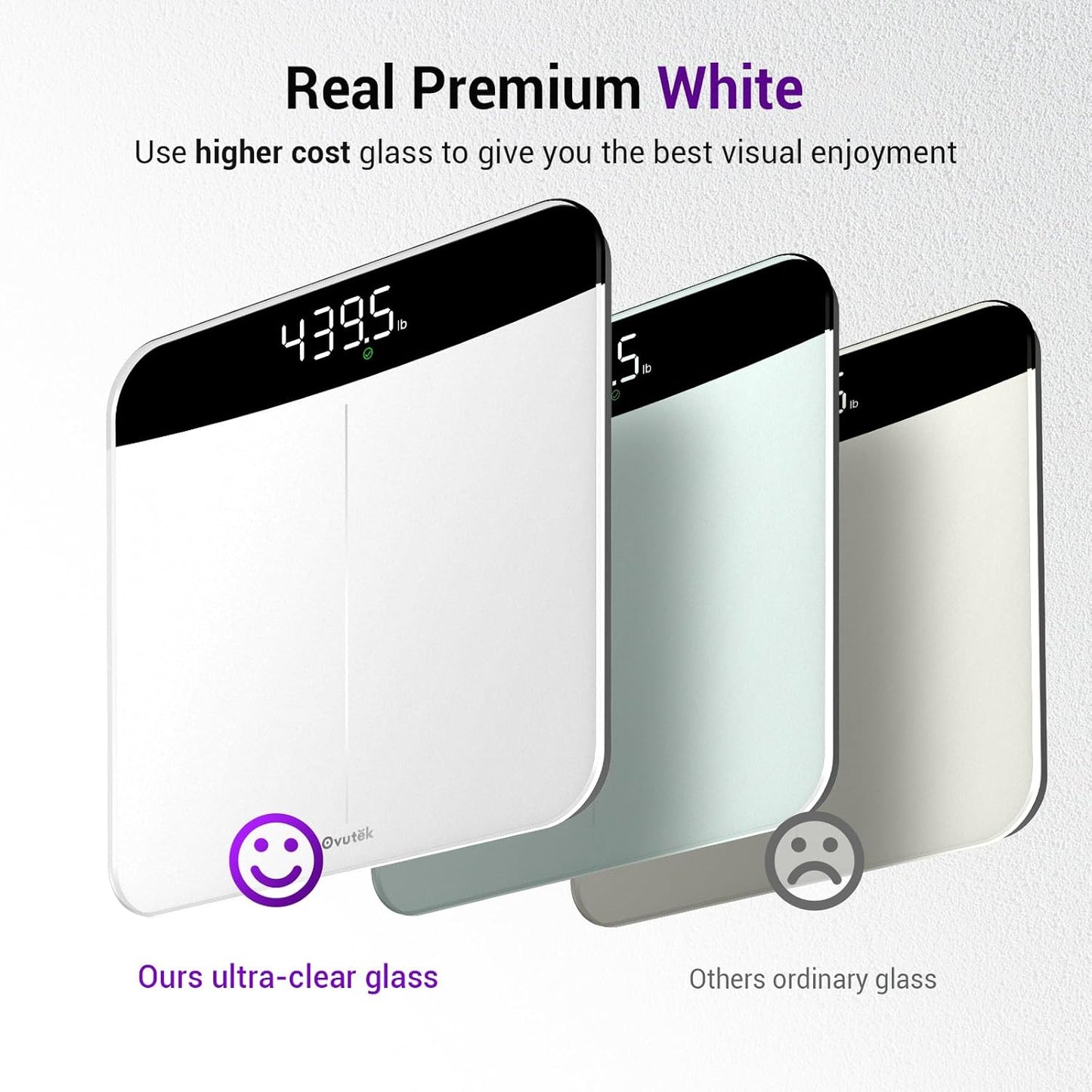 Ovutek Scale for Body Weight, Highly Accurate 450lb Digital Bathroom Scales for People, Automatic Weighing Machine for Baby, Pet, Light Items, Large LED, Sturdy and Durable Base, White