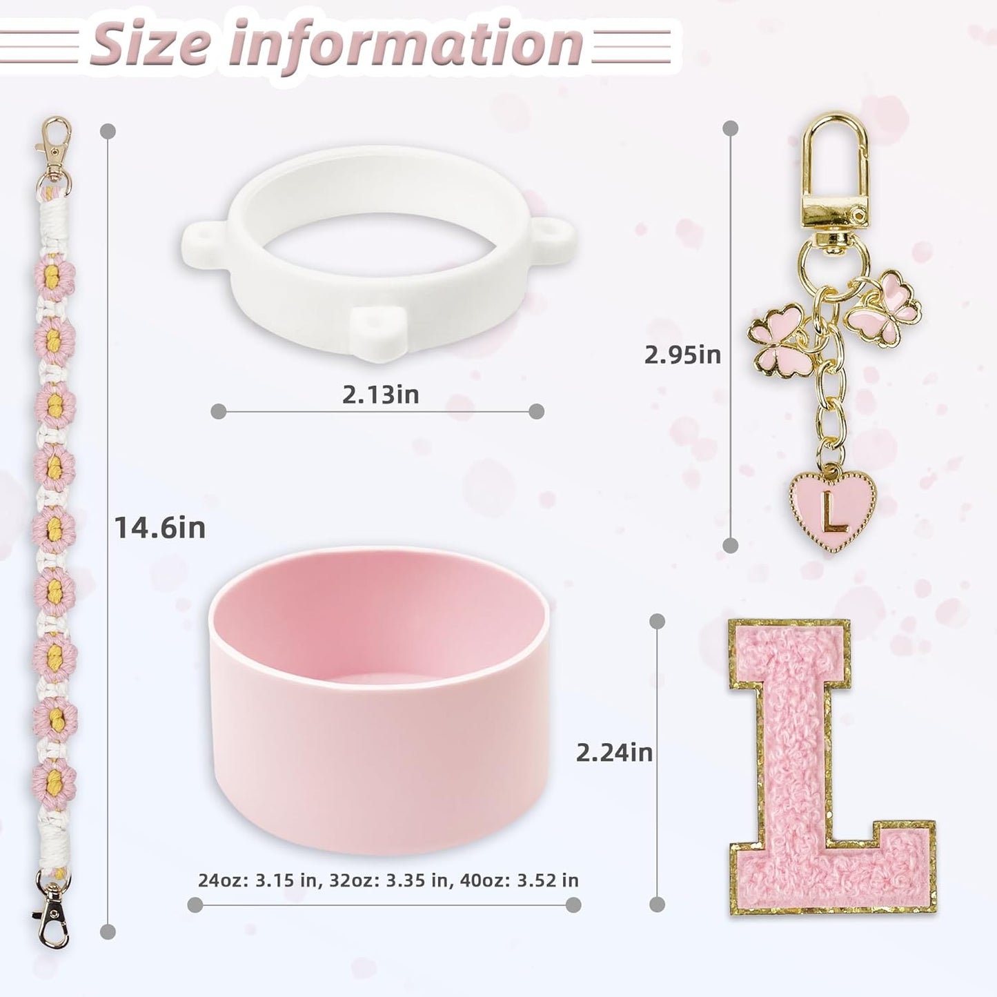 SITKOL Silicone Boot Cute Monogram Set Compatible with Owala Water Bottle 24 oz, 32 oz, 40 oz - Perfect Letter Owala Accessories for Owala Tumbler, Owala Free Sip, Pink Owala, Black Owala