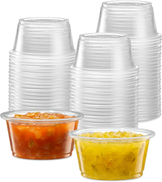 [2 oz - 200 Cups Clear] Diposable Plastic Portion Cups No Lids, Small Mini Containers For Portion Controll, Jello Shots, Meal Prep, Sauce Cups, Condiments, Medicine,