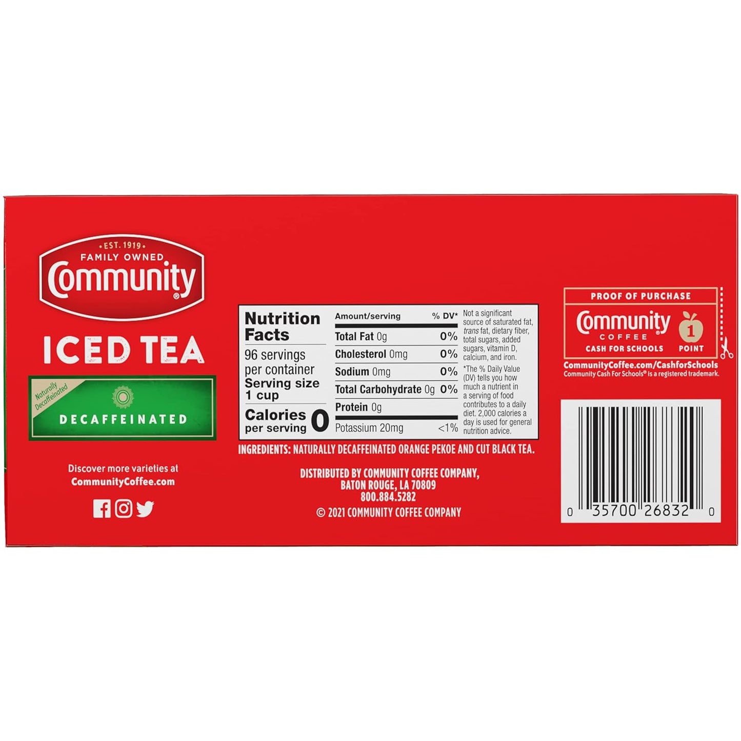 Community Coffee Decaf Tea, 24 Family Size Tea Bags (Pack of 1)