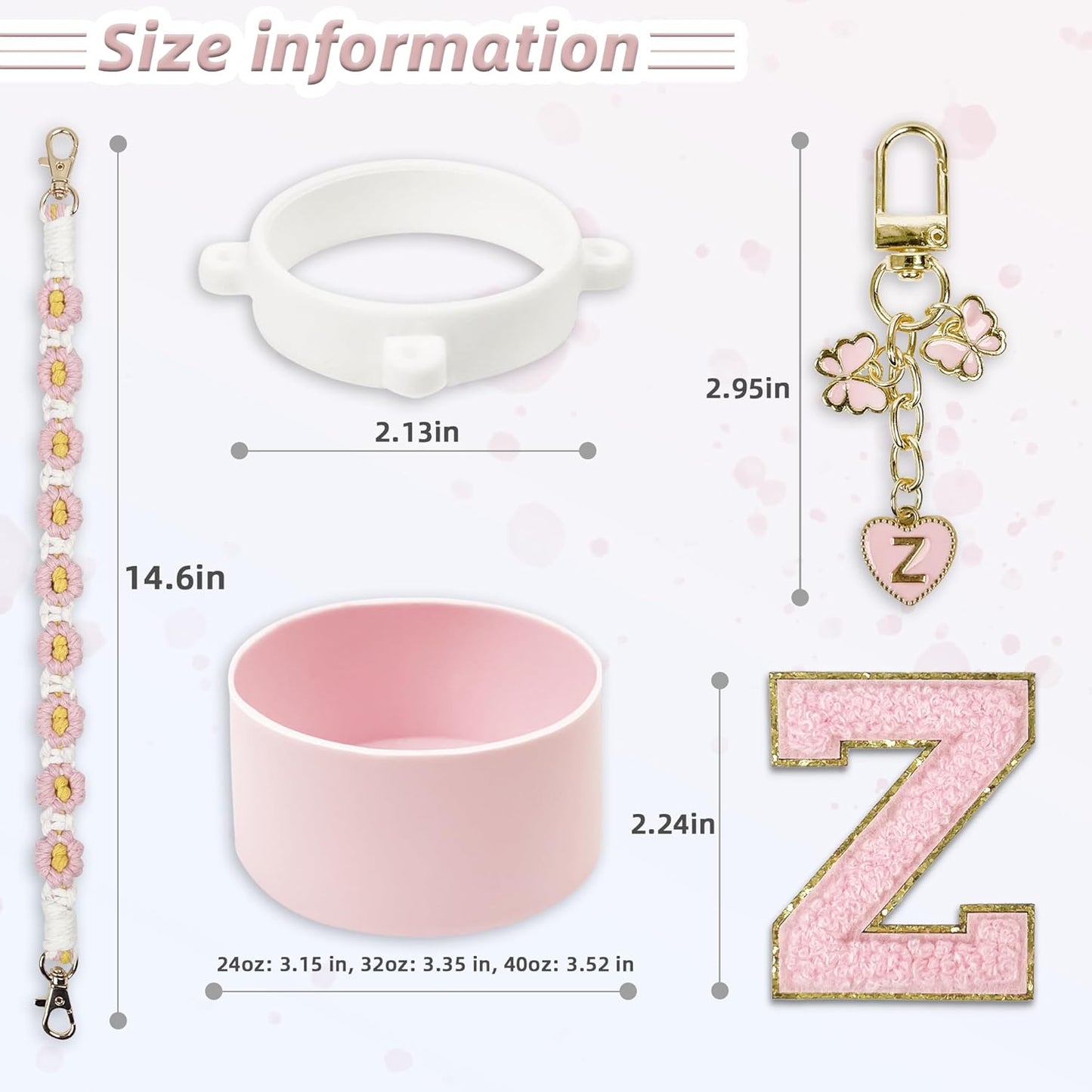 SITKOL Silicone Boot Cute Monogram Set Compatible with Owala Water Bottle 24 oz, 32 oz, 40 oz - Perfect Letter Owala Accessories for Owala Tumbler, Owala Free Sip, Pink Owala, Black Owala