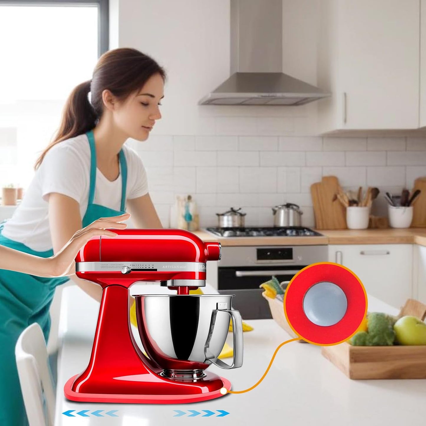 Mixer Slider Compatible with Kitchen aid Bowl Lift 4 .5-5 Qt Stand Mixer Pine Wood - Kitchen Countertop Storage Mover Sliding Caddy for Kitchen Aid 4 .5-5 Qt Mixer (4 .5-5 Qt -Red)